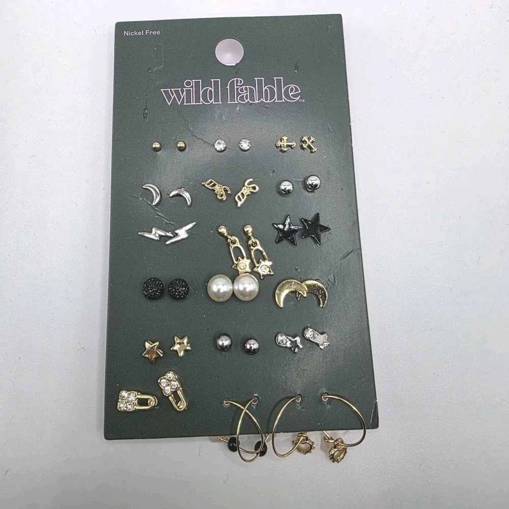 18 Pair Wild Fable Earrings Post & Hoop Earrings Stars Moons Nickle Free NEW